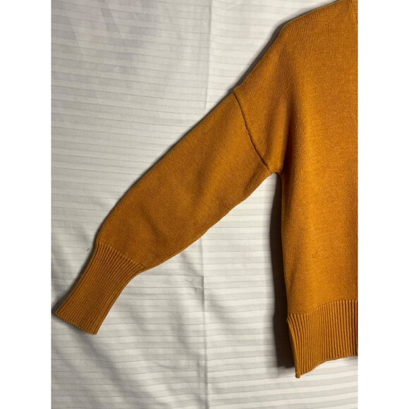 Tahari US Small Sweater V-neck Mustard Yellow Long Sleeve Side Slits - Picture 5 of 16